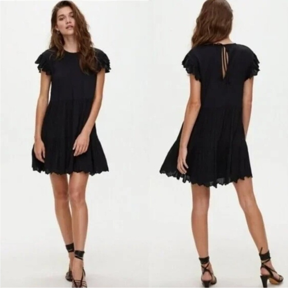Wilfred Aritzia Sidonie Sz Small Tiered Black Flowy Babydoll Dress Lined